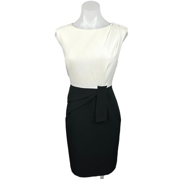 Adrianna Papell White Black Asymmetrical Peplum Sleeveless Mini Sheath Dress S - Picture 1 of 4